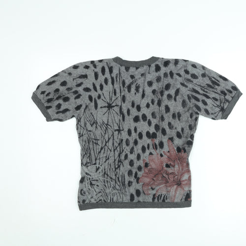 Christina Womens Grey Floral Wool Knit Cropped T-Shirt XL