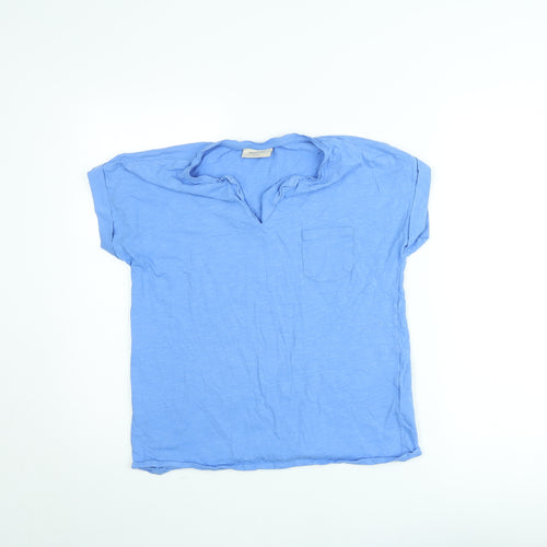 FREE/QUENT Women Blue Basic V-Neck Short Sleeve T-Shirt M