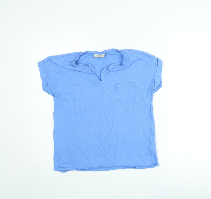 FREE/QUENT Women Blue Basic V-Neck Short Sleeve T-Shirt M