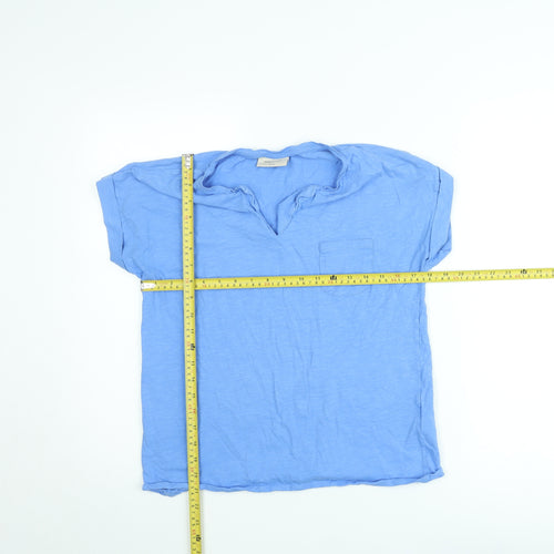 FREE/QUENT Women Blue Basic V-Neck Short Sleeve T-Shirt M