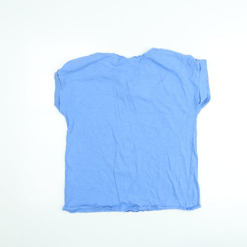 FREE/QUENT Women Blue Basic V-Neck Short Sleeve T-Shirt M