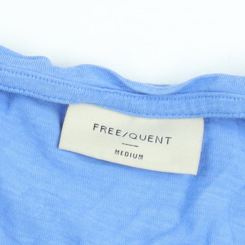 FREE/QUENT Women Blue Basic V-Neck Short Sleeve T-Shirt M