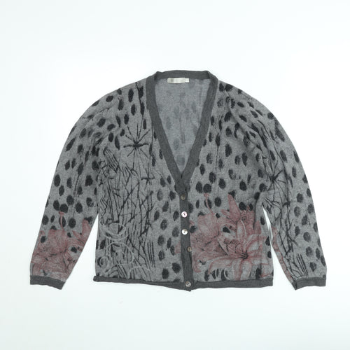 Christina Lehr Women's Grey Floral Wool Cashmere Cardigan M