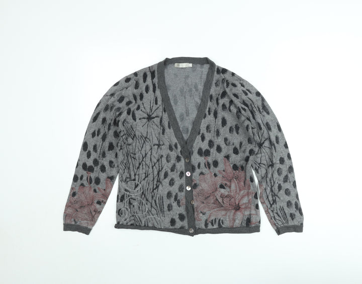 Christina Lehr Women's Grey Floral Wool Cashmere Cardigan M