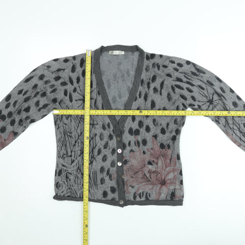 Christina Lehr Women's Grey Floral Wool Cashmere Cardigan M