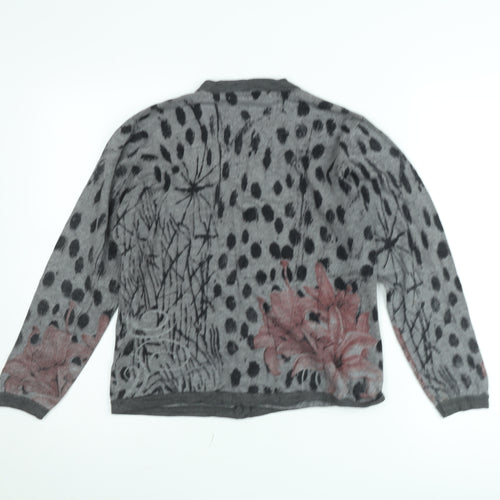 Christina Lehr Women's Grey Floral Wool Cashmere Cardigan M