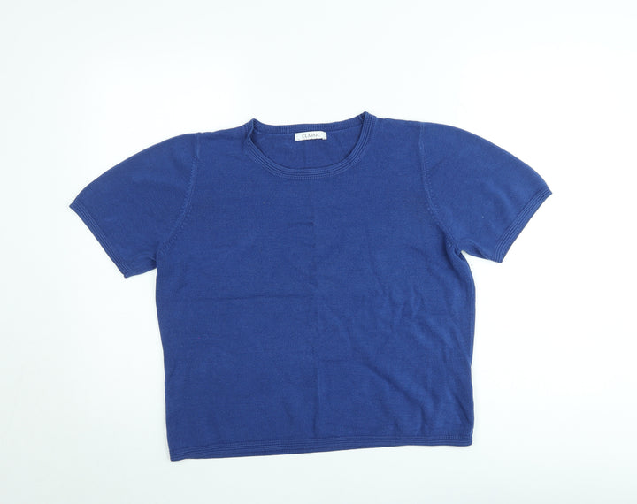 Marks and Spencer Womens Blue Cotton Short Sleeve Pullover Jumper 2XL