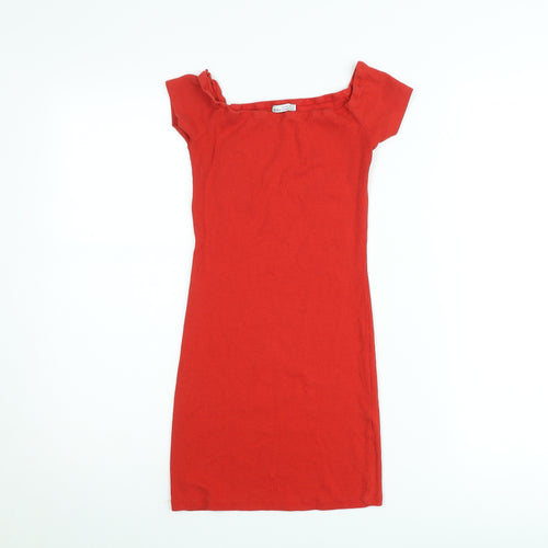 Bershka Women Red Short Sleeve Bodycon Dress Size S