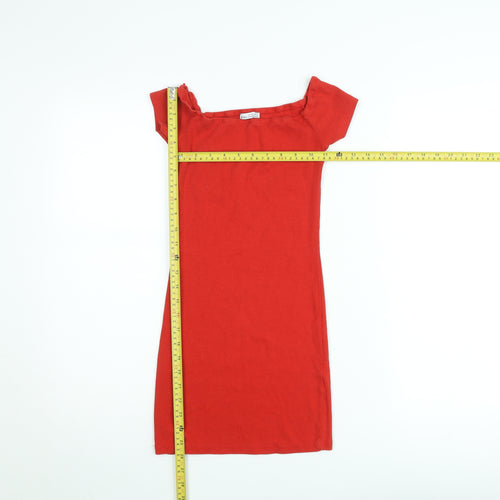 Bershka Women Red Short Sleeve Bodycon Dress Size S
