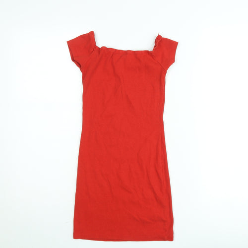 Bershka Women Red Short Sleeve Bodycon Dress Size S