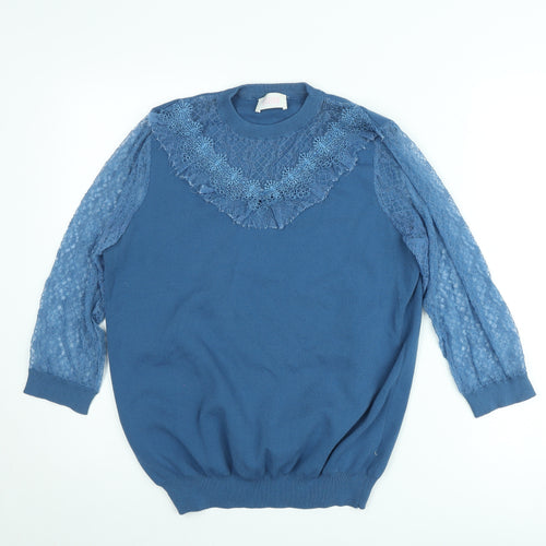 Savida Women Blue Lace Long Sleeve Pullover Jumper Size M