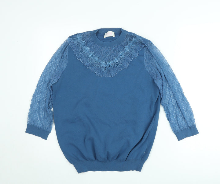 Savida Women Blue Lace Long Sleeve Pullover Jumper Size M