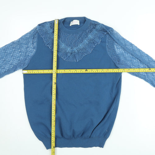 Savida Women Blue Lace Long Sleeve Pullover Jumper Size M