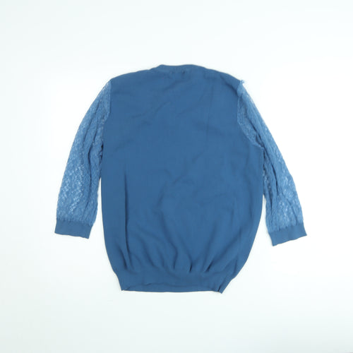 Savida Women Blue Lace Long Sleeve Pullover Jumper Size M