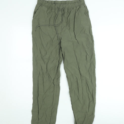 MNG Women Green Viscose Jogger Trousers Size S Casual Lightweight