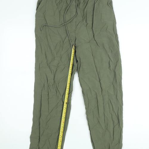 MNG Women Green Viscose Jogger Trousers Size S Casual Lightweight
