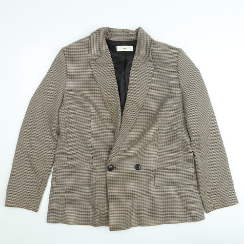 MNG Women's Brown Houndstooth Double-Breasted Blazer Size 14