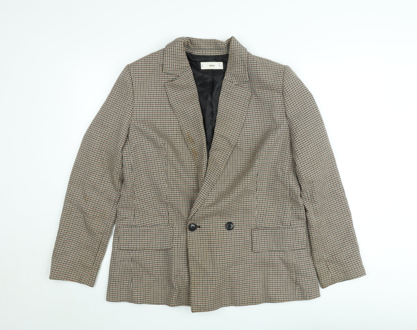 MNG Women's Brown Houndstooth Double-Breasted Blazer Size 14