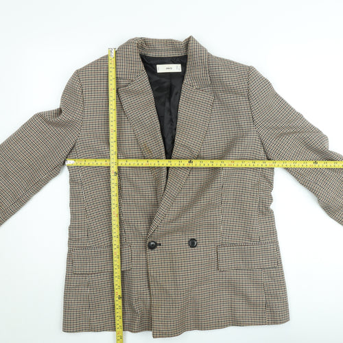 MNG Women's Brown Houndstooth Double-Breasted Blazer Size 14