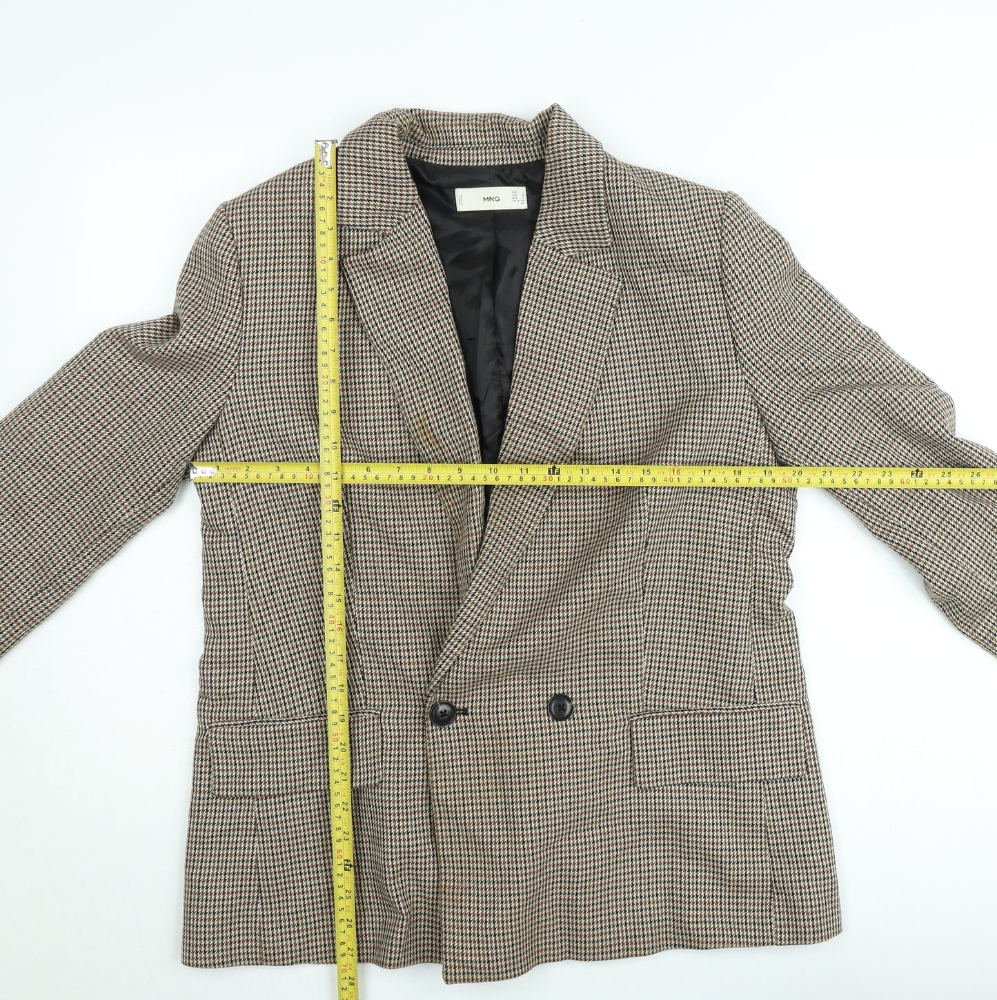 MNG Women's Brown Houndstooth Double-Breasted Blazer Size 14