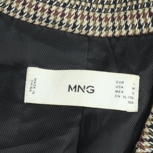 MNG Women's Brown Houndstooth Double-Breasted Blazer Size 14