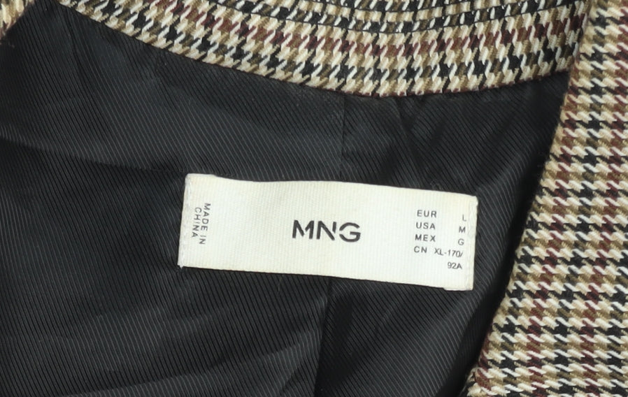 MNG Women's Brown Houndstooth Double-Breasted Blazer Size 14