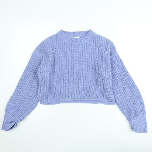 Bershka Women Purple Cropped Knit Jumper Size 10