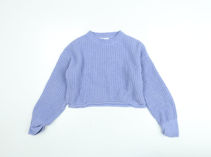 Bershka Women Purple Cropped Knit Jumper Size 10