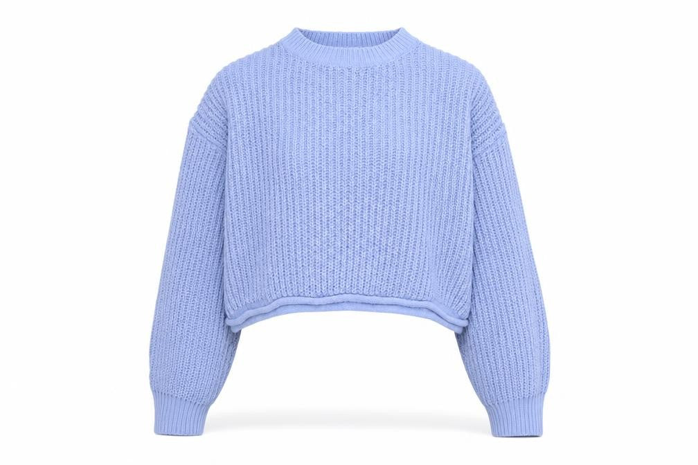 Bershka Women Purple Cropped Knit Jumper Size 10