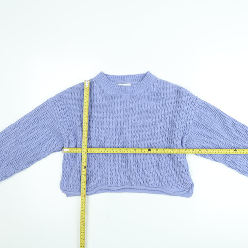 Bershka Women Purple Cropped Knit Jumper Size 10