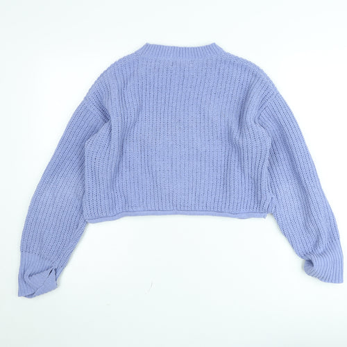 Bershka Women Purple Cropped Knit Jumper Size 10