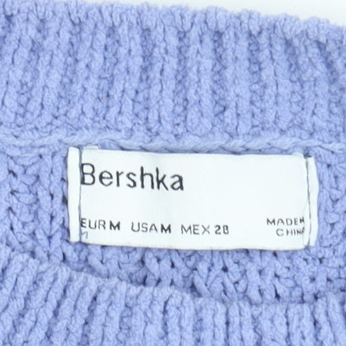 Bershka Women Purple Cropped Knit Jumper Size 10