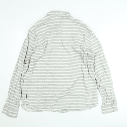 French Connection Men's Grey Striped Long Sleeve Button-Up Shirt Size L