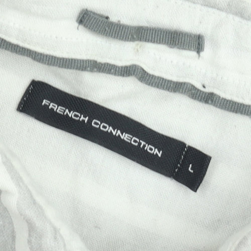 French Connection Men's Grey Striped Long Sleeve Button-Up Shirt Size L