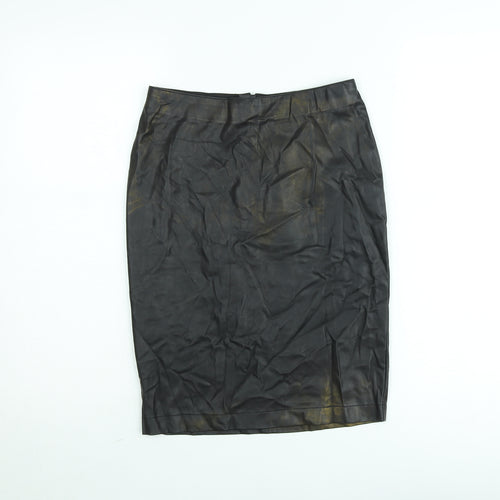 ICHI Women's Black Faux Leather Pencil Skirt Size 8