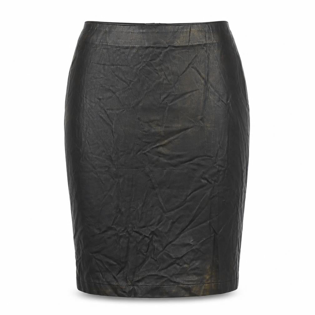 ICHI Women's Black Faux Leather Pencil Skirt Size 8