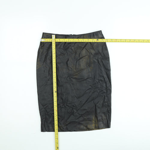 ICHI Women's Black Faux Leather Pencil Skirt Size 8