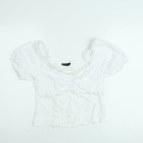 ASOS DESIGN Women's White Cropped Puff Sleeve Cotton Blouse M