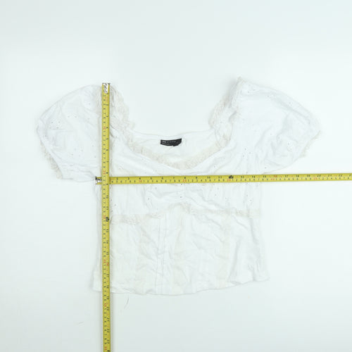 ASOS DESIGN Women's White Cropped Puff Sleeve Cotton Blouse M