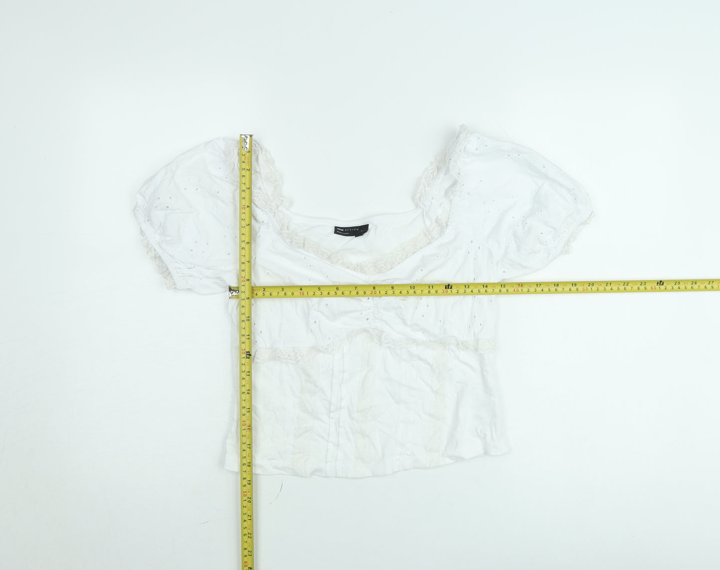 ASOS DESIGN Women's White Cropped Puff Sleeve Cotton Blouse M