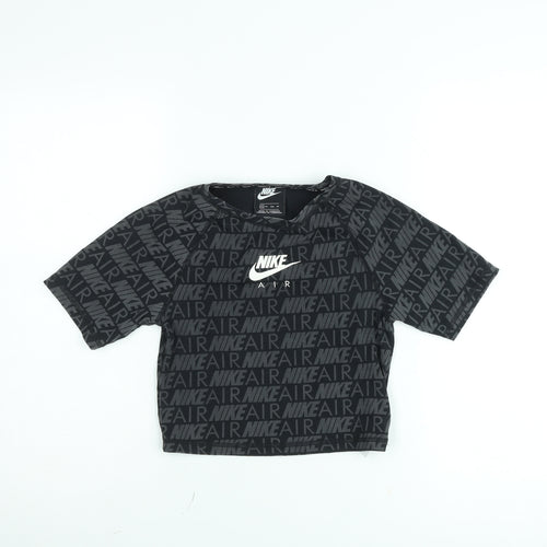 Nike Girls Black XS Cropped Logo T-Shirt Lightweight Cotton Blend