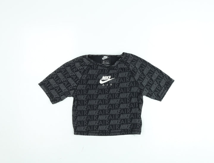 Nike Girls Black XS Cropped Logo T-Shirt Lightweight Cotton Blend