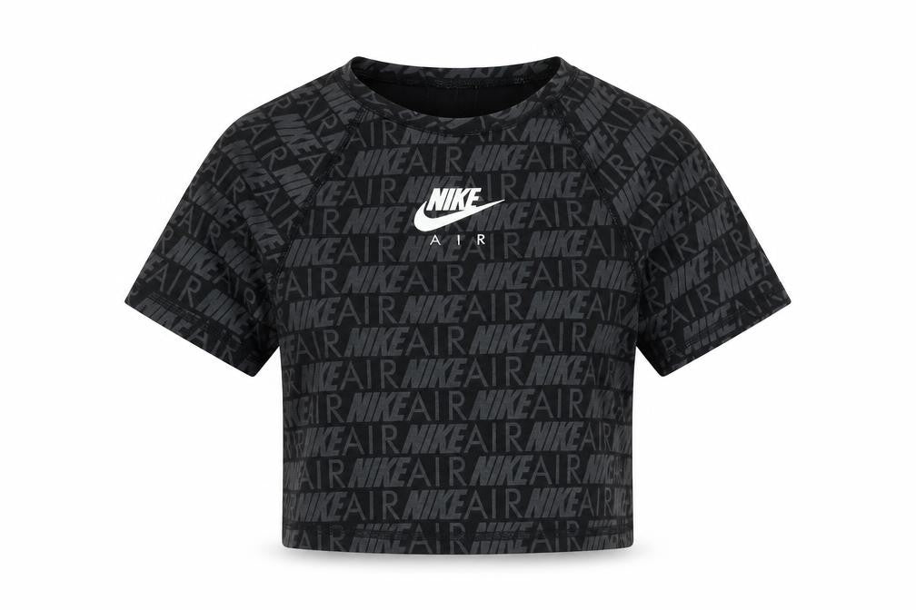 Nike Girls Black XS Cropped Logo T-Shirt Lightweight Cotton Blend