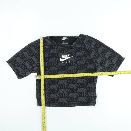 Nike Girls Black XS Cropped Logo T-Shirt Lightweight Cotton Blend
