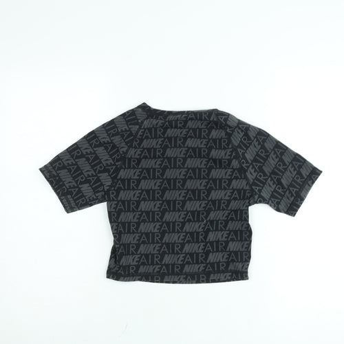 Nike Girls Black XS Cropped Logo T-Shirt Lightweight Cotton Blend