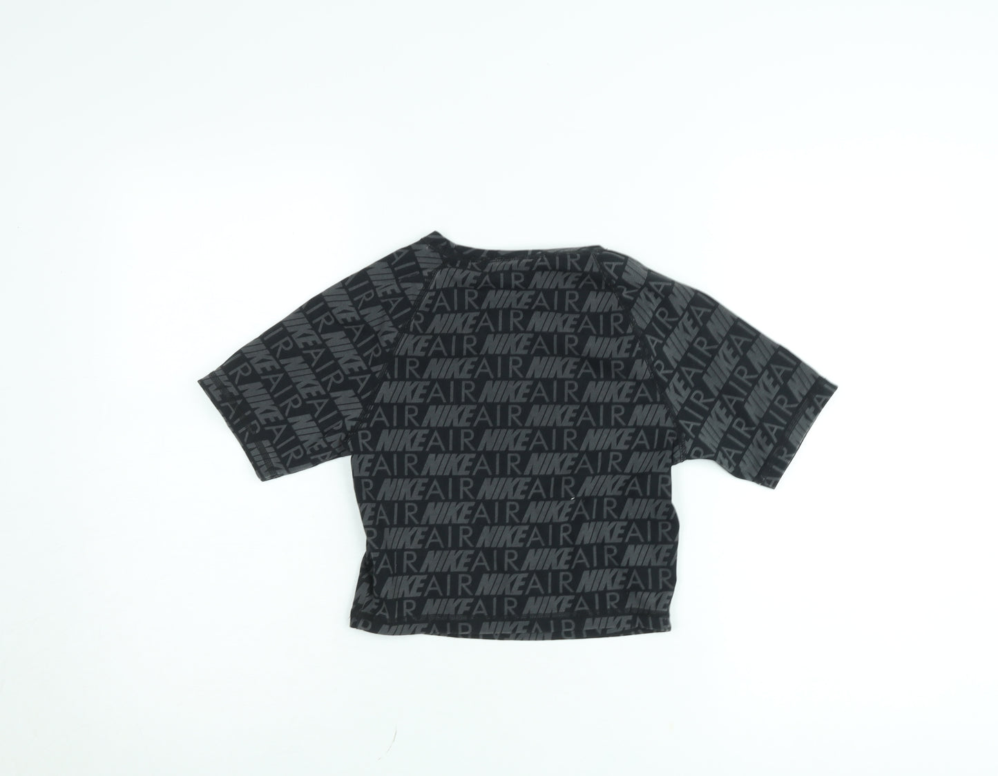 Nike Girls Black XS Cropped Logo T-Shirt Lightweight Cotton Blend