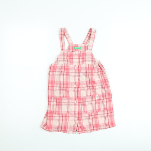 United Colors of Benetton Girls Pink Check Pinafore Dress 4-5 Years