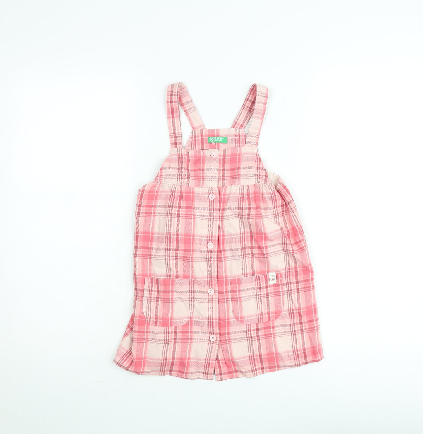 United Colors of Benetton Girls Pink Check Pinafore Dress 4-5 Years