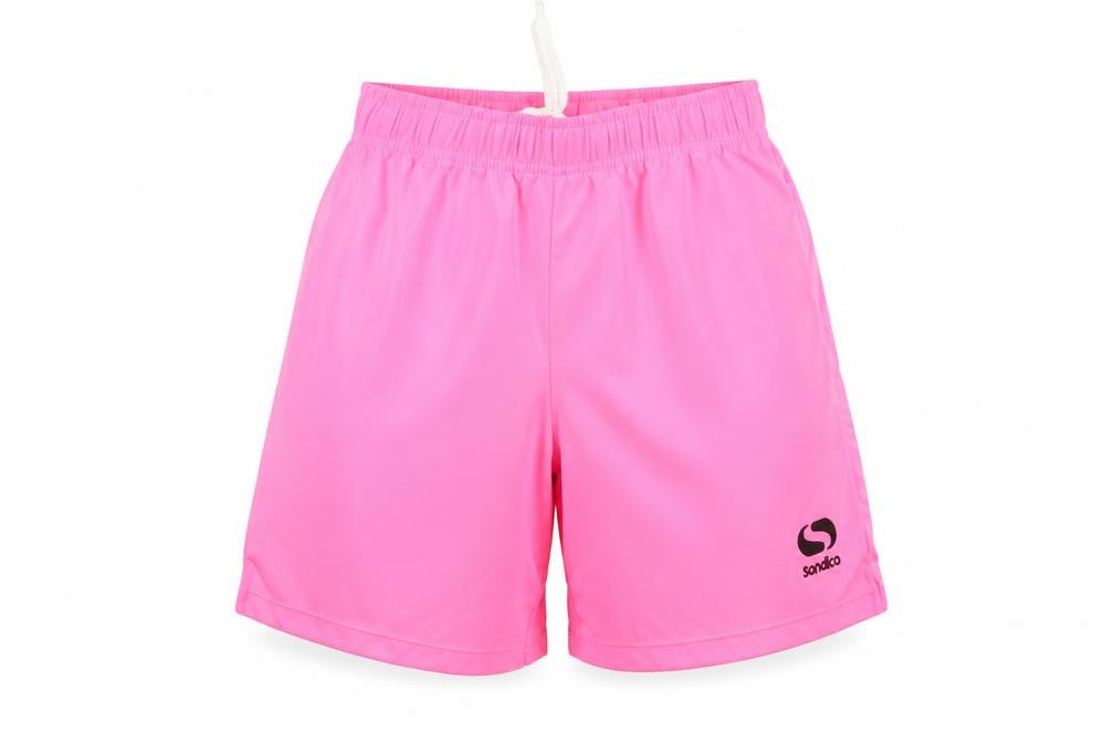 Front view of Sondico boys’ pink 11-12 years athletic shorts polyester drawstring