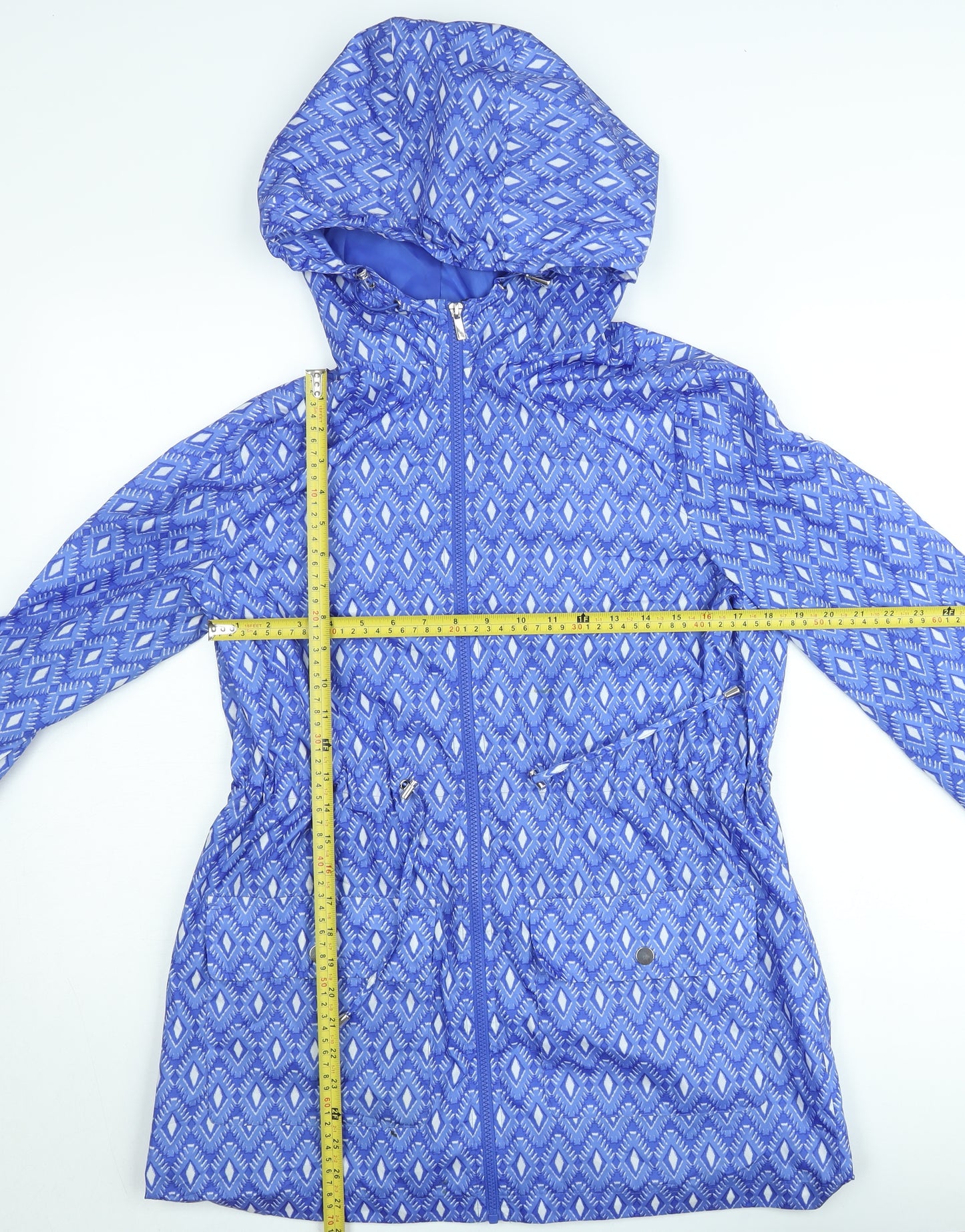 Dunnes Women Blue Hooded Rain Coat Jacket Size M